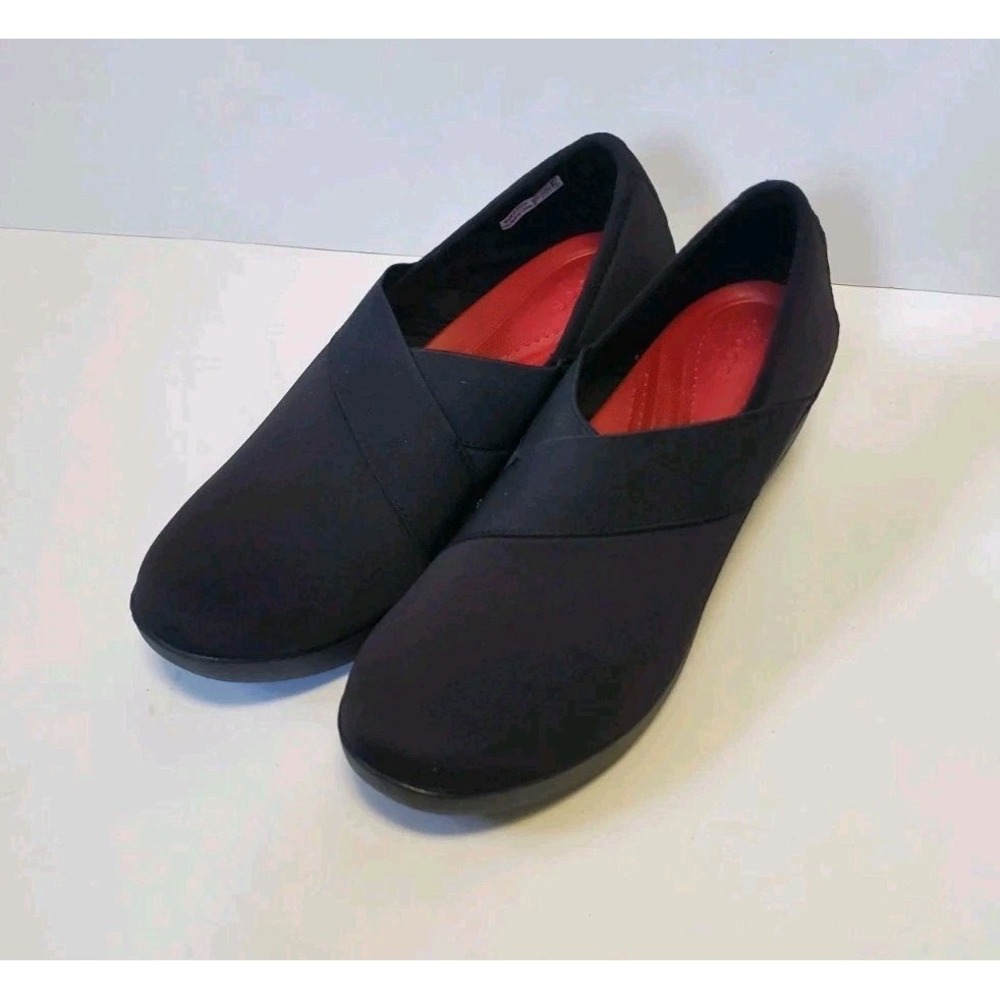 Size 7 Crocs Busy Day Women's Slip-on Dual Comfort Wedge Shoes Black -